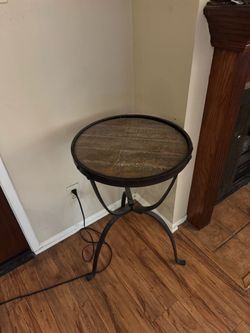 Round Industrial Wood and Metal Side Table
