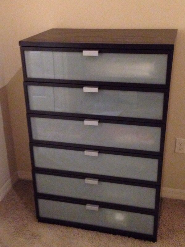 Ikea Hopen 6 Drawers Chest Black Brown Frosted Glass For Sale In