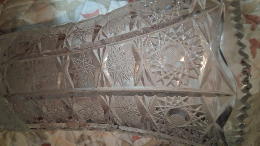 Hand Cut Crystal Glass Bowl Very Heavy