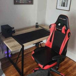 Gaming Desk, Chair, Speakers,  Subwoofer And HYPER X Mat