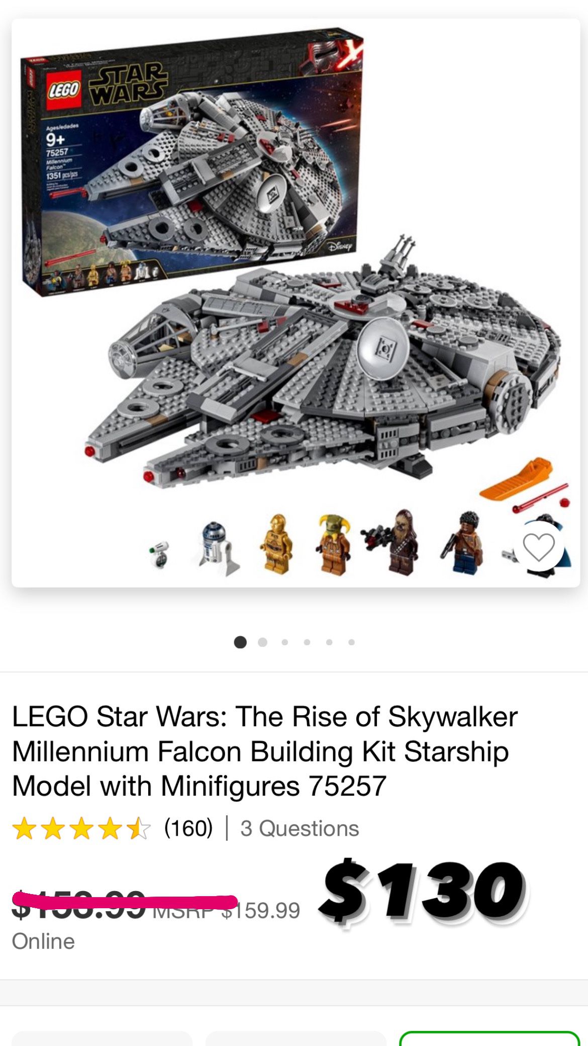 LEGO Star Wars: The Rise of Skywalker Millennium Falcon 75257 Starship Model Building Kit and Minifigures (1,351 Pieces)