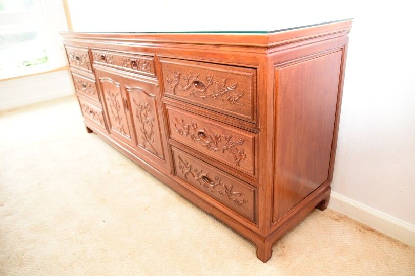 Solid Rosewood Buffet / Sideboard  with Glass Top - $1,200