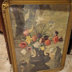 Still life flowers Framed Art with glass approx 23x31"