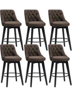 Swivel Bar Stools Set of 6, Counter Height Bar Stools with Button Back, Farmhouse BarStools for Kitchen Island, Cafe, Pub, Bar Counter 