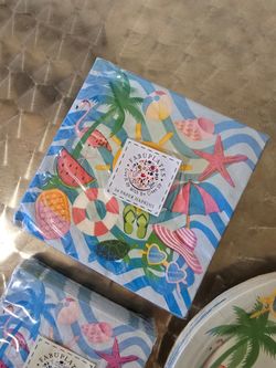 Sealed 3-ply Summer Beach Theme Paper Plates & (2) sets of Napkins Fabuplates Fun Beach Party Bundle