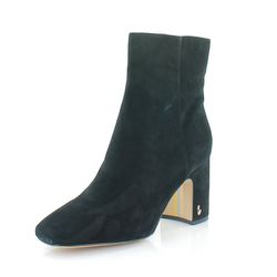 Sam Edelman Block Heel Ankle Booties Boots In Black Genuine Suede Leather 