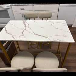 Gold marble High Top table With  4 Stools