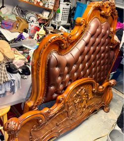 Luxury Rococo Style Sleigh Bed Frame - Acme Dresden Cherry Oak KING SIZE