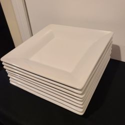 8Pc White Square Plate Set