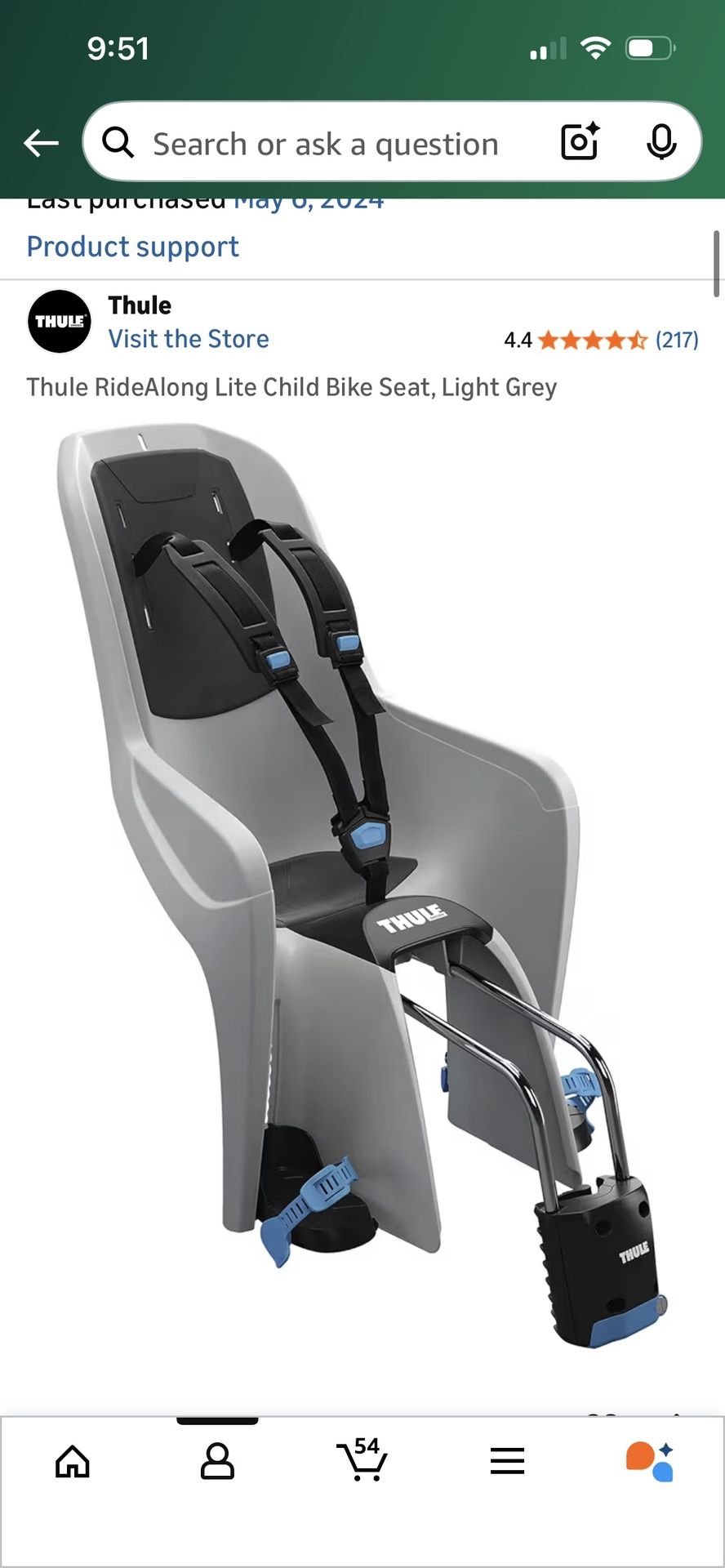 Thule RideAlong Lite Child Bike Seat, Light Grey 