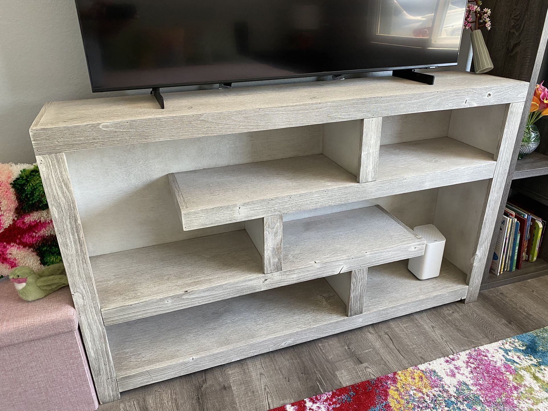 Light Grey Wood Entertainment Center 