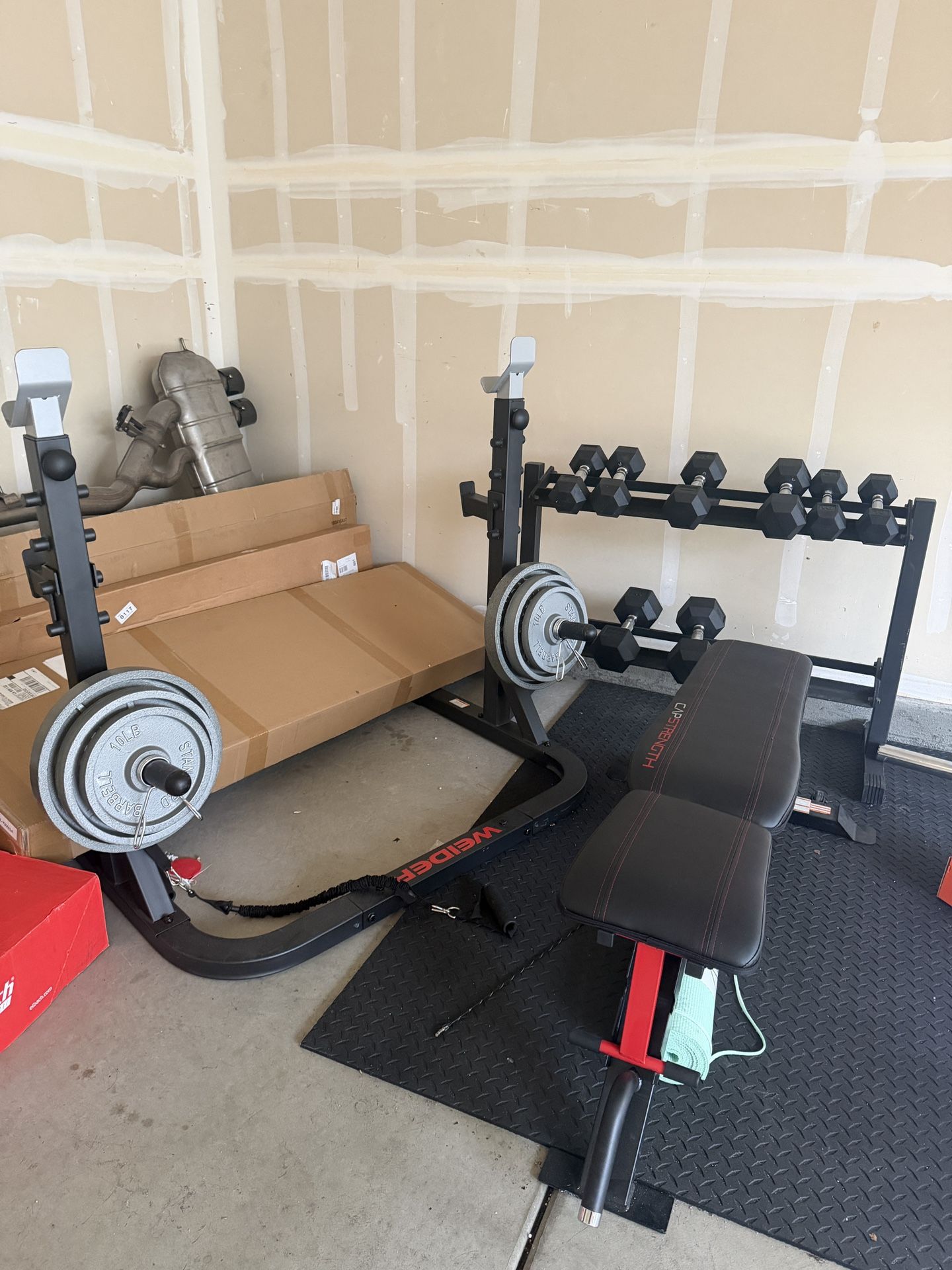 Home Gym Equipment – Dumbbells, Bench, Weights, Rack (Excellent Condition)