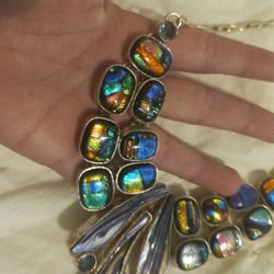 Pearl with Venetian glass bold statement necklaces artisan made Statement necklace set in 925 stamped silver, Heavy . 