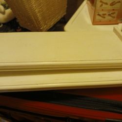 2 WOOD WHITE SHELVES 24IN. 8 BOTH FIRM LOOK MY POST ALOT ITEMS