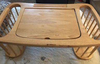  Breakfast In Bed Tray Table With Side Pockets And Adjustable Tilt Up