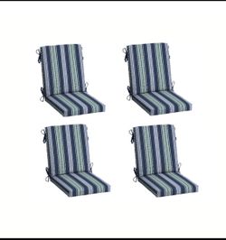 Set Of 4 New Arden Outdoor Dining Chair Cushion, Sapphire Aurora Blue Stripe