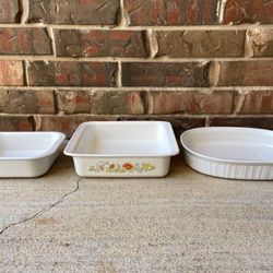 Vintage 3 Piece Corning Ware Casserole/ Roaster Baking Lot—See all pics for size info