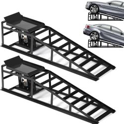 New 2PCS 5T 11000lbs Hydraulic Car Ramps, Heavy Duty Hydraulic Vehicle Ramps Lift Ramp, Portable Car Ramps