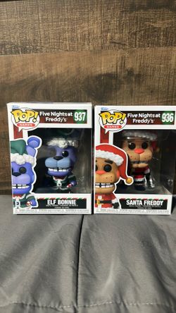 Santa Freddy + Elf Bonnie Funko pops