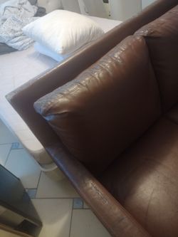 Brown Leather Sofa with Wear