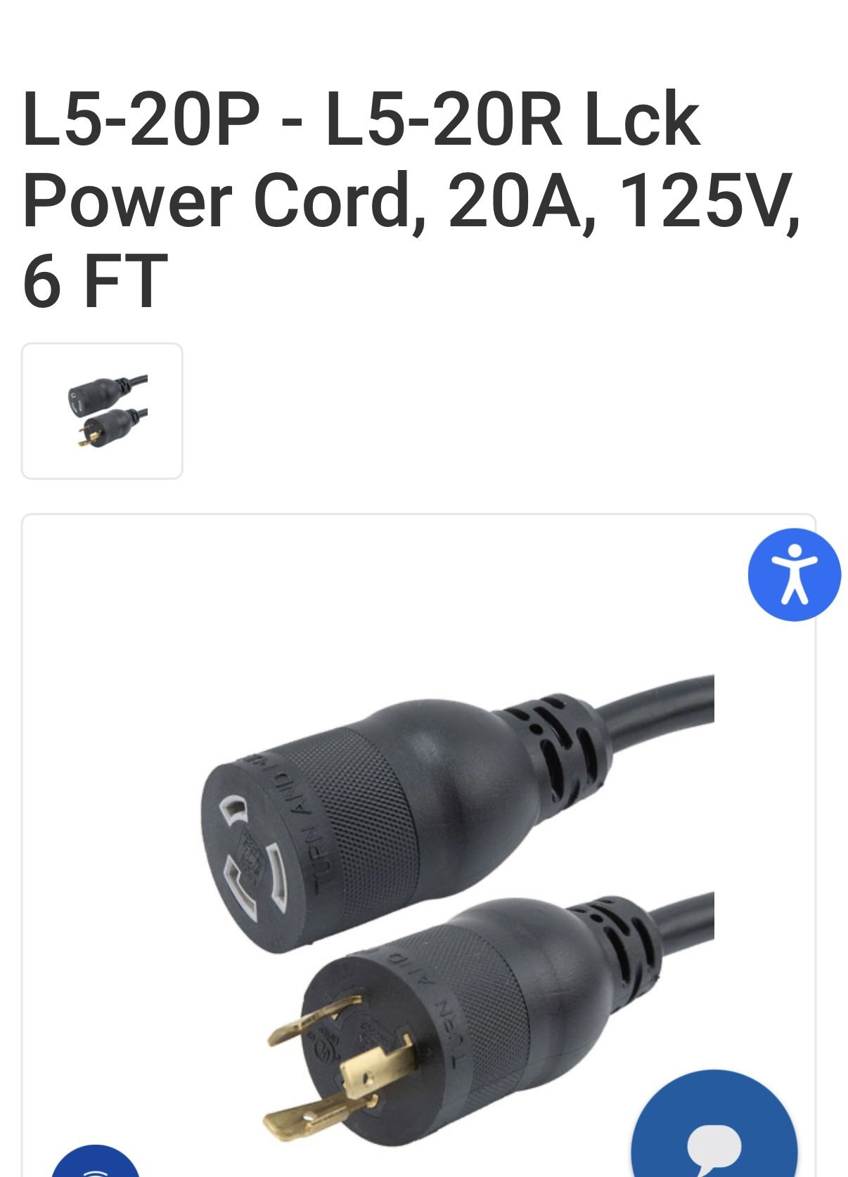 125 V 20 Amp Power Extension Twist Lock Cords