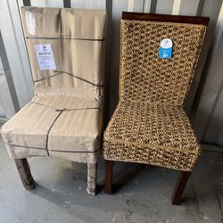 Bunga Hyacinth Salak Brown Weave Dining Chairs with Mahogany Hardwood Frame (Set of 2)