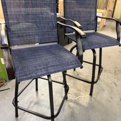 Outdoor Blue Mash Bar Stools New In Box Set Of (2) 