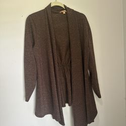 Ellen Tracy Brown Cardigan with Ribbed Detailing Size Large