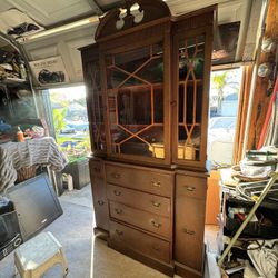 Antique Georgian design china display cabinet or bookcase has a drop front secretary desk.