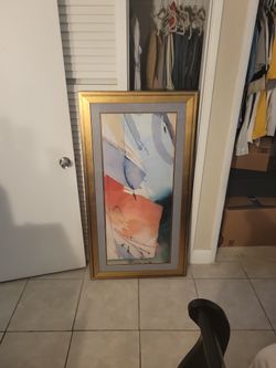 Peter Kitchell 1981 abstract watercolor print in a gold frame. 