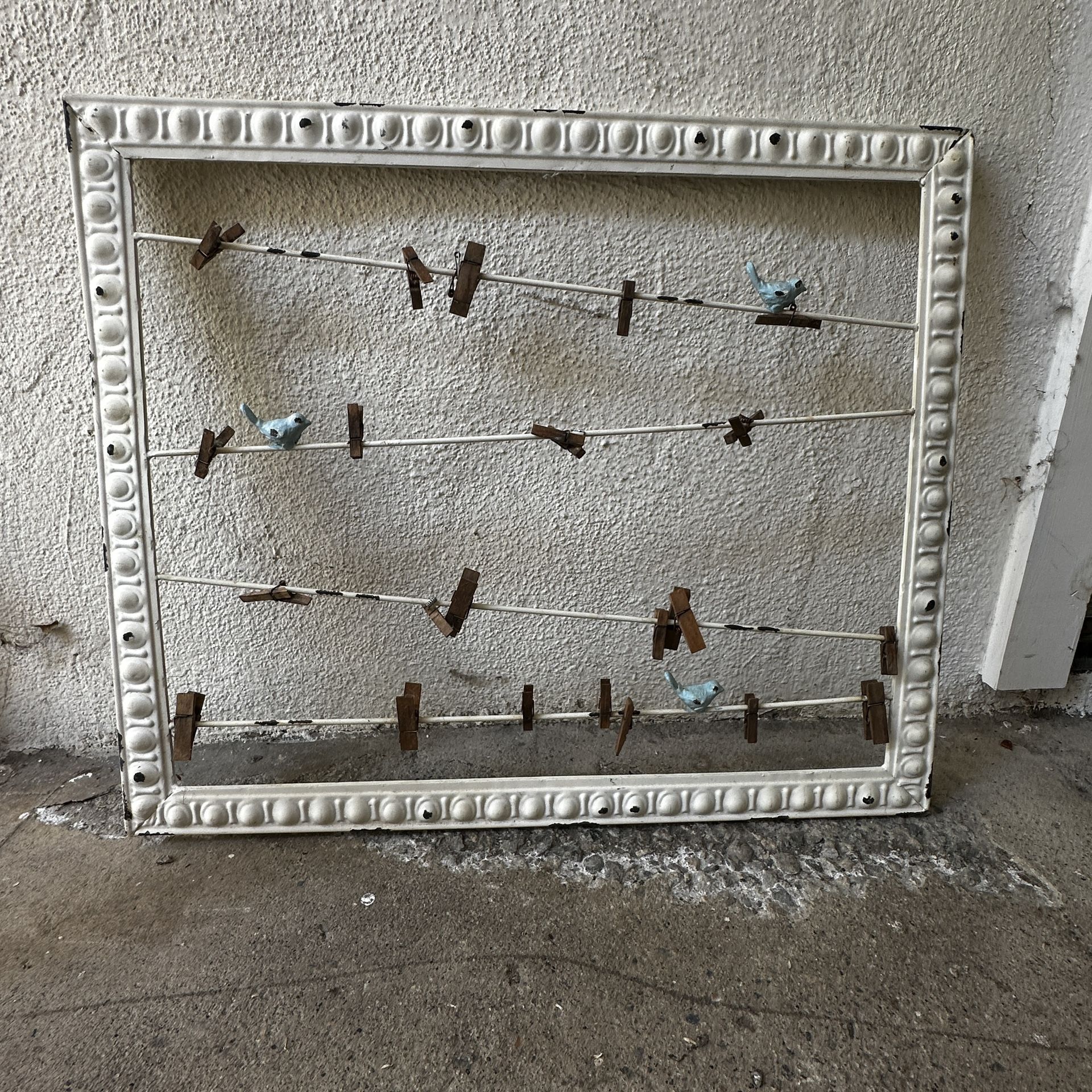 Antique Rustic Bird On A Wire Photo Hanger