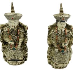 Vintage Chinese Emperor & Empress Resin Statues Figurines