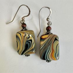 Sterling silver  swirl beaded  natural stone  drop earrings