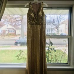 Elegant Bari Jay Gold Sequin Bridesmaid/Evening Dress