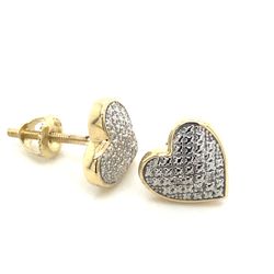 10k Gold Diamond Earrings Small Hearts .02ctw 1.6grams  143116 1