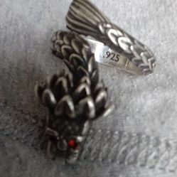 God Quetzalcoatl  Solid Sterling Silver Mens Adjustable Ring
