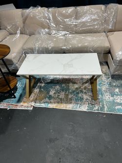 Simple Modern Faux Marble Rectangular Tea Tables with Sturdy Gold Metal Frame,Industrial Wooden Coffee Table for Bedroom Home Office