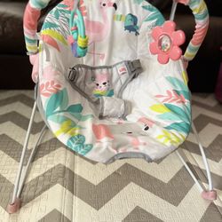 bright starts vibrating bouncer pink Flamingo Vibes Vibrating Bouncer – Kids2, LLC main image 0