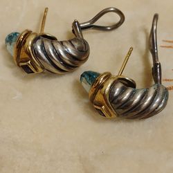 David Yurman Shrimp Renaissance Earrings Faceted Blue Topaz and Amethyst And Iolite Sterling 14k