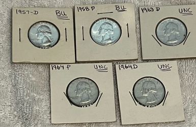 5 SILVER UNCIRCULATED WASHINGTON QUARTERS