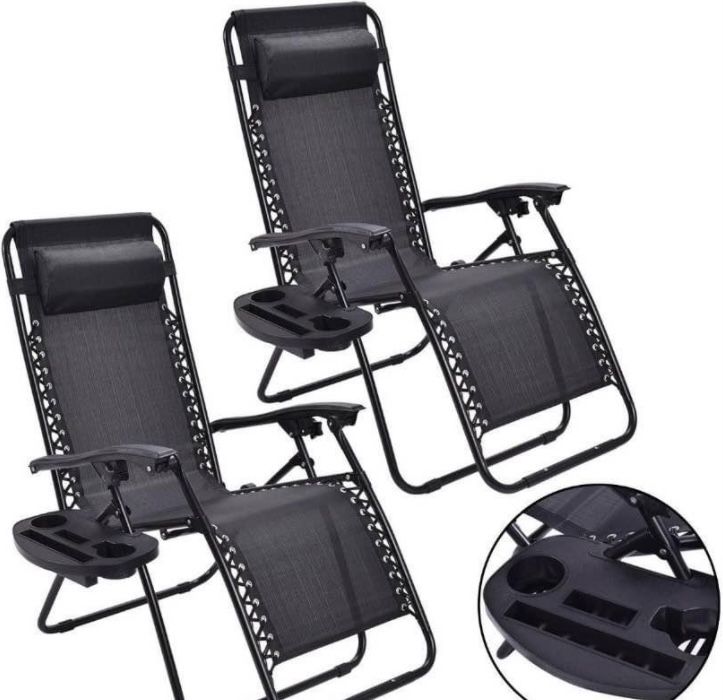 Zero Gravity Lounge Chair Recliners For Indoors, Outdoors, Patio, Pool W/ Cup Holders - in Black