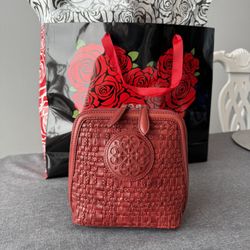 Brighton Ferrara Bettina Garnet Woven Crossbody Bag Heart Charm Silver