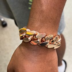 20mm Miami Cuban Link Red Rose Gold Plated Bracelet Necklace 18k & 14k Crab Old School Regular Lock