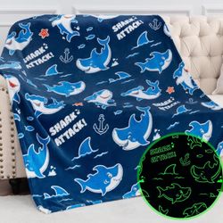 New Glow in The Dark Sharks Throw Blanket