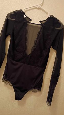 Gillian and O'Malley black Mesh Lace Long Sleeve Bodysuit