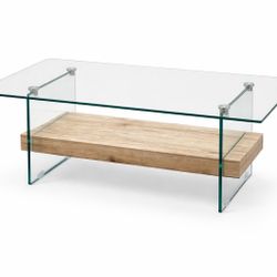 Glass Coffee Table W/A Wood Finish 