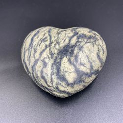 Vintage Stone Paperweight Heart Shaped / Black And Sage