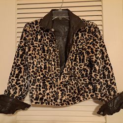 NWT Ladies Reversible Bomber Jacket Faux Leather & Leopard 