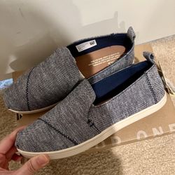 Toms Alparagata Navy Slub Chambray Cupsole Slip On 6.5