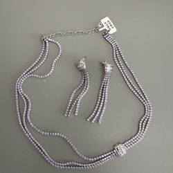 Women’s Lavender Multi-Strand Necklace & Tassel Earrings Set